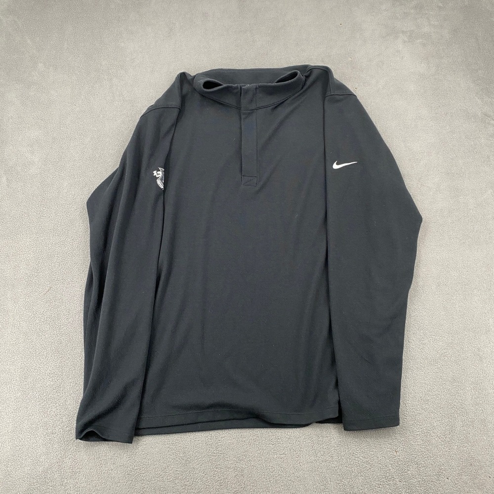 Nike Dri-FIT Mens XL Black Quarter Zip Pullover Long Sleeve Crest Logo Shirt